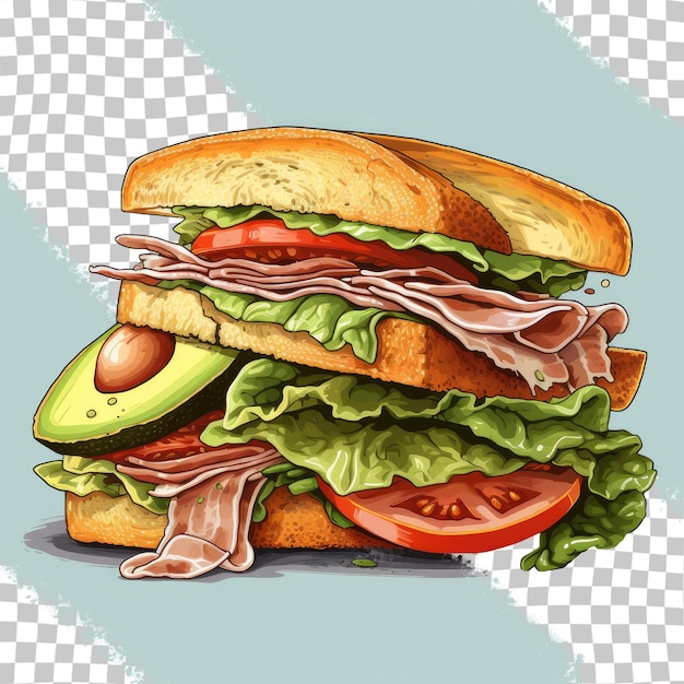 PSD delicious ham lettuce and tomato sandwich transparent background