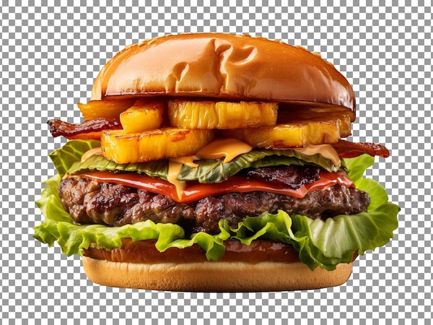 Delicious hawaiian burger isolated on transparent background