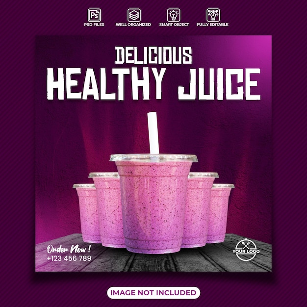 Delicious healthy juice social media poster template