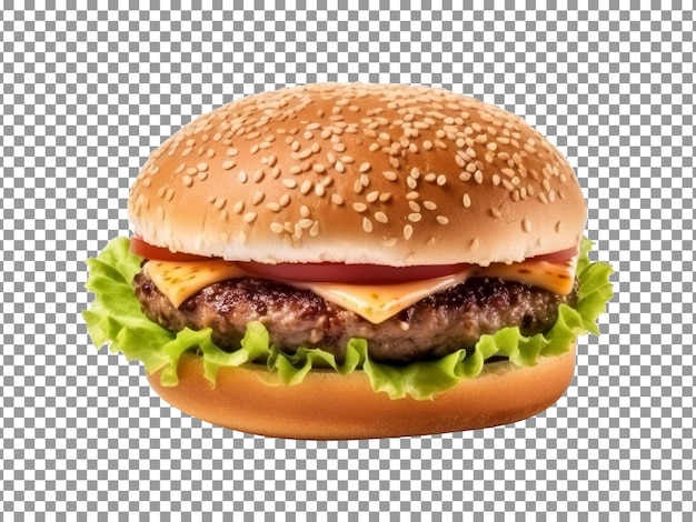 Delicious homemade hamburger with beef isolated on transparent background