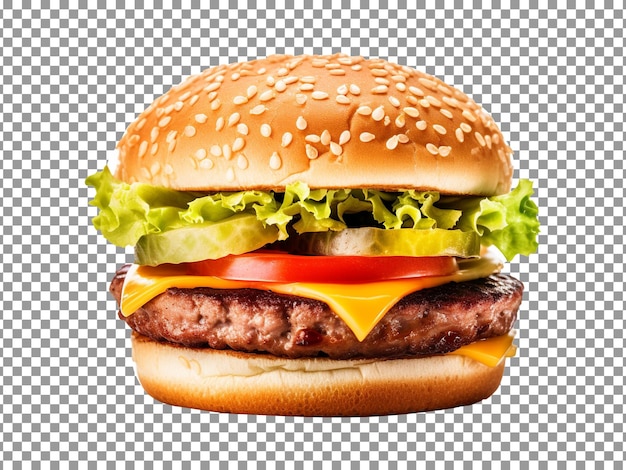 Delicious homemade hamburger with beef isolated on transparent background