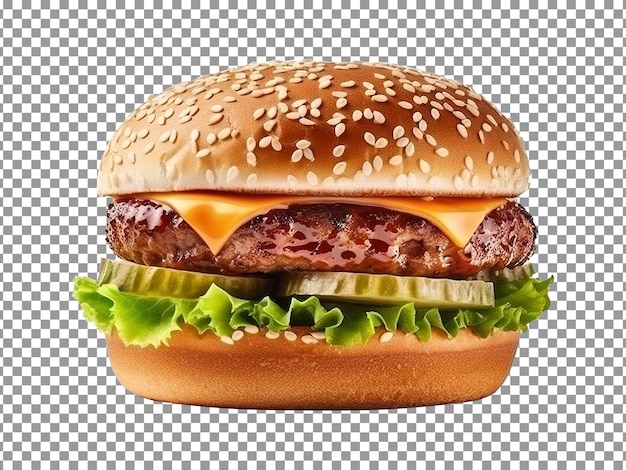 Delicious homemade hamburger with beef isolated on transparent background