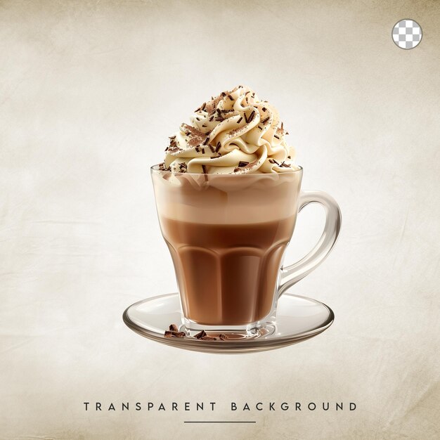 PSD delicious hot chocolate with whipped cream isolated on transparent background