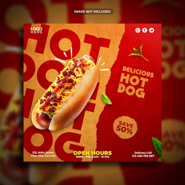 Delicious hot dog menu promotion instagram post or square web banner social media template