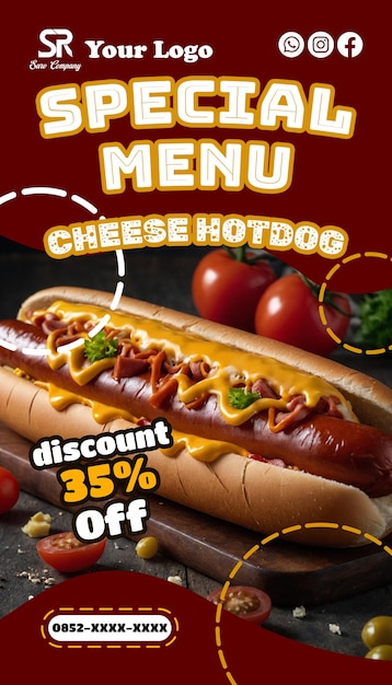 Delicious hot dog social media post story template