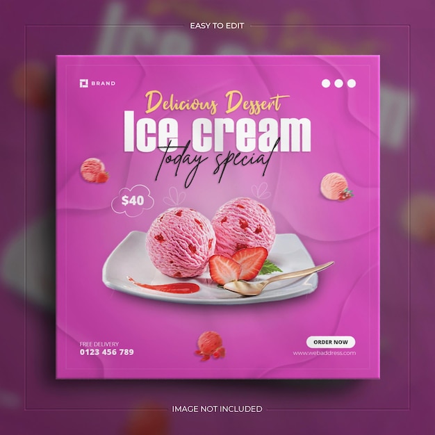 Delicious ice cream dessert food for social media instagram post banner template