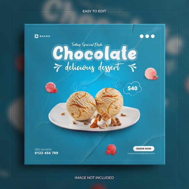 Delicious ice cream dessert food for social media instagram post banner template