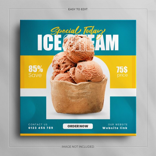 Delicious ice cream and instagram food social media banner post design template