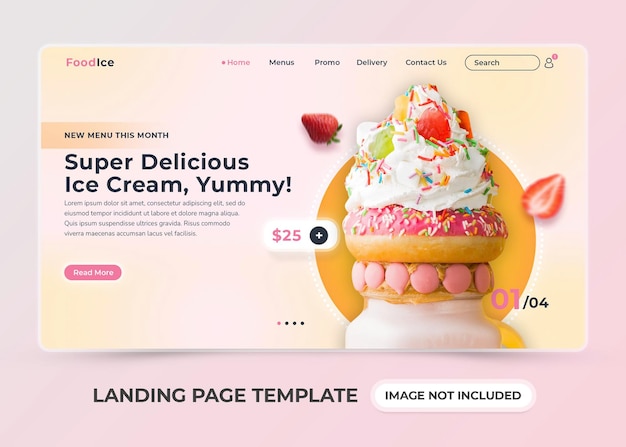 Delicious ice cream menu landing page template premium psd