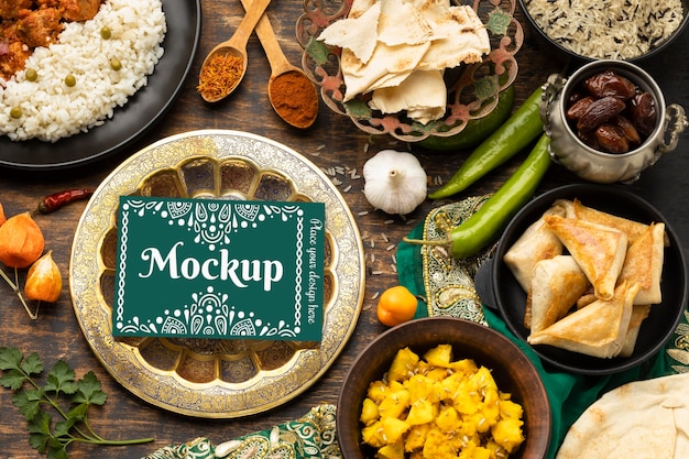 Delicious indian food with mockup