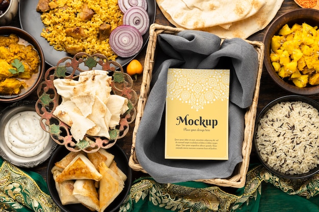 Delicious indian food with mockup