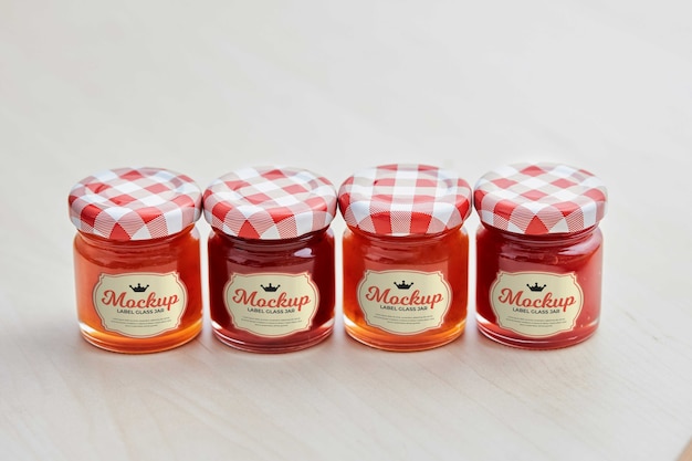 Delicious jam in glass jar with label