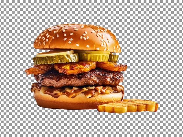 Delicious juicy meal burger isolated on transparent background