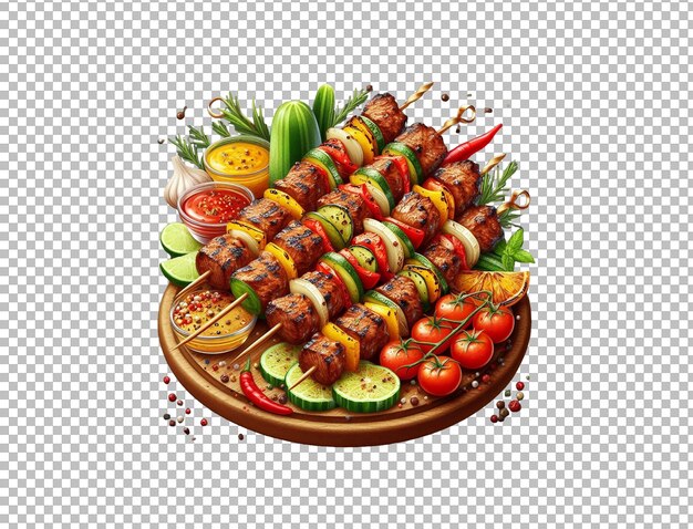 PSD delicious kebabs skewered and grilled pieces isolated on transparent background premium psd