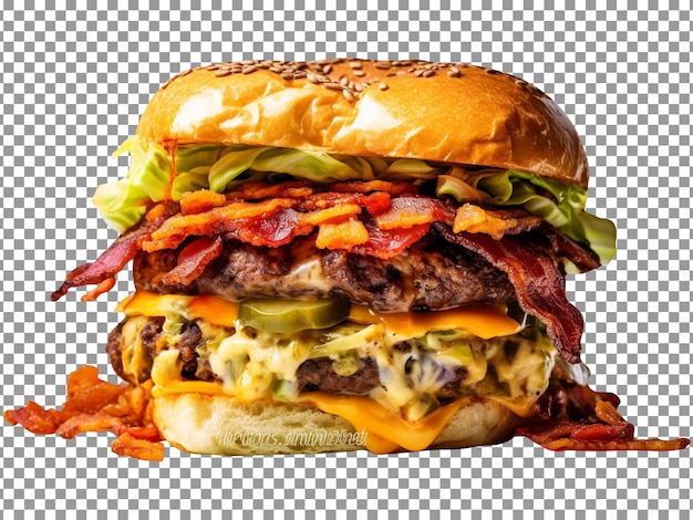 Delicious kimchi bacon burger isolated on transparent background