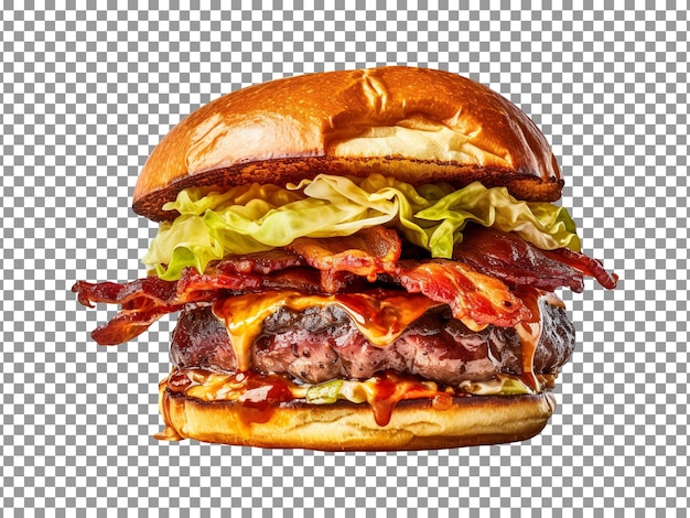 Delicious kimchi bacon burger isolated on transparent background