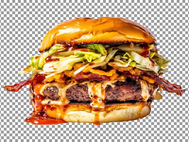 Delicious kimchi bacon burger isolated on transparent background