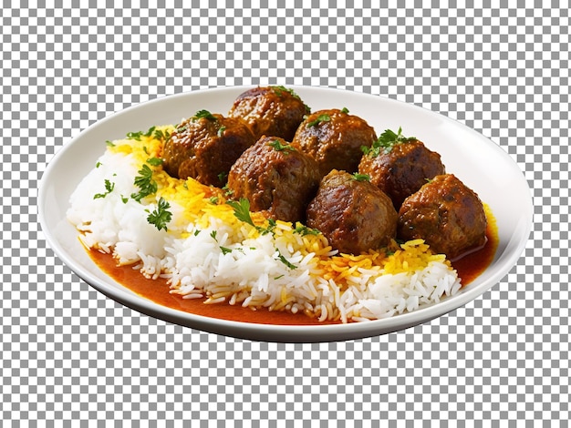 Delicious kofta rice on plate isolated with transparent background