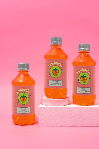 PSD delicious kombucha drink packaging mockup