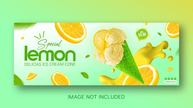 PSD delicious lemon ice cream cone social media banner instagram post design template