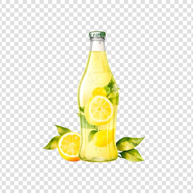 Delicious Lemonade Bottle with lemon isolated on transparent background