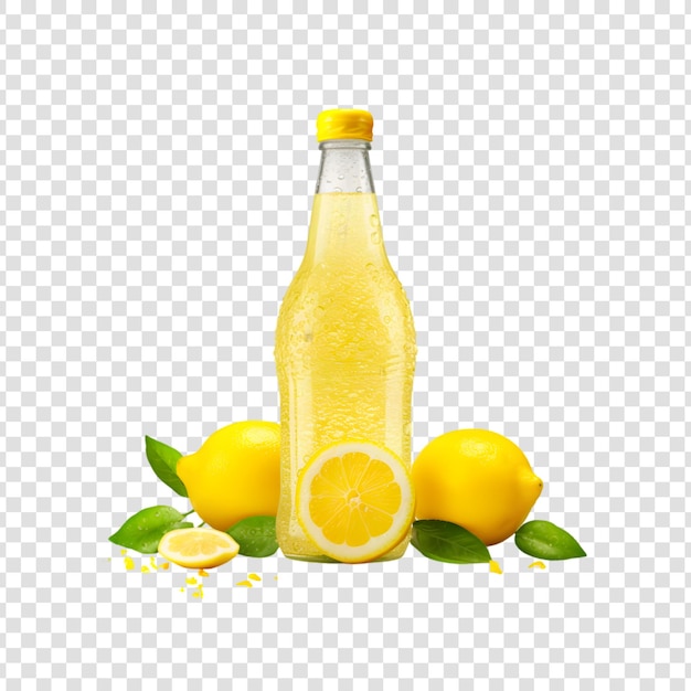 Delicious Lemonade Bottle with lemon isolated on transparent background