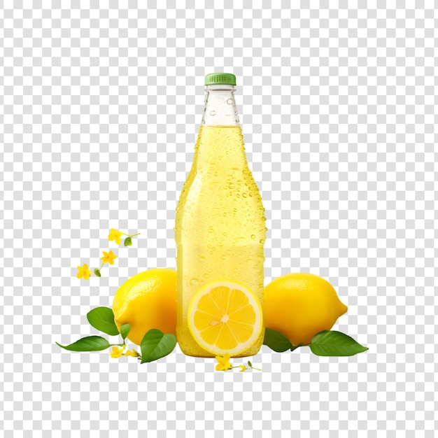 Delicious Lemonade Bottle with lemon isolated on transparent background