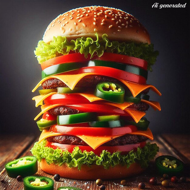 PSD delicious looking 3d burger with simple background