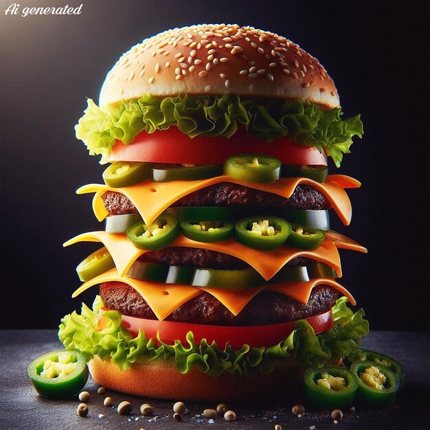 PSD delicious looking 3d burger with simple background