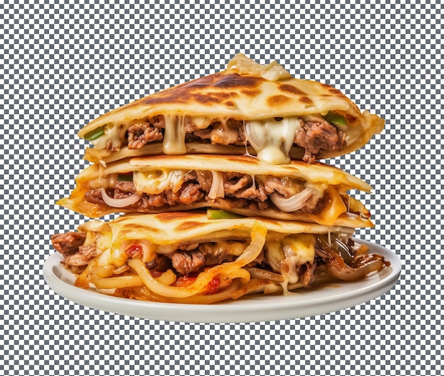 Delicious and magnificent Philly Cheesesteak Quesadilla isolated on transparent background