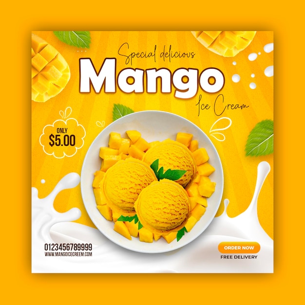 Delicious Mango ice cream social media banner post design template