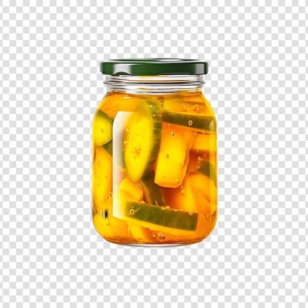 PSD delicious mango pickle in glass jar isolated on transparent background