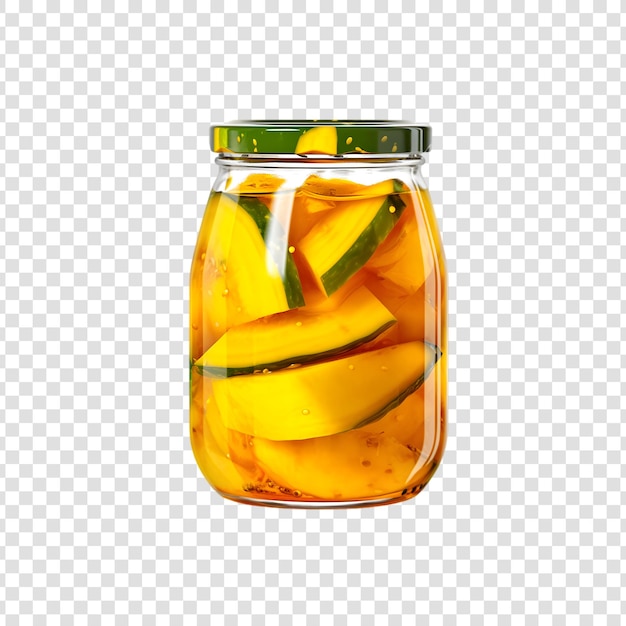 PSD delicious mango pickle in glass jar isolated on transparent background