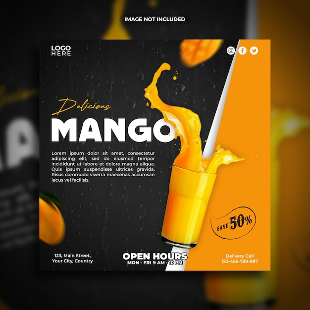 Delicious mango promotion instagram post or square web banner social media template