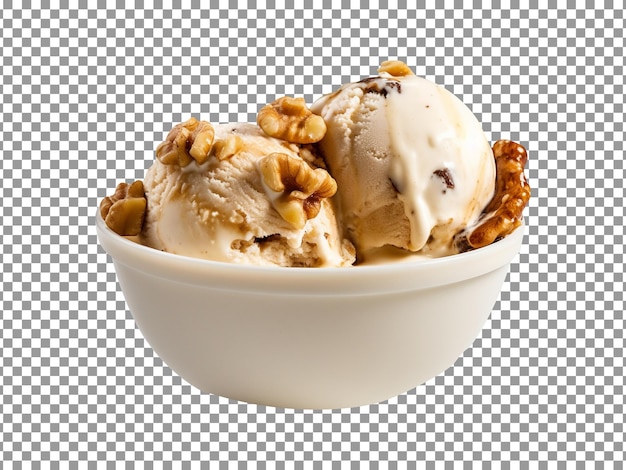 Delicious maple nutty ice cream bowl isolated on transparent background