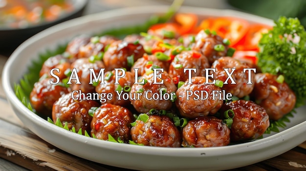 PSD delicious meatballs with sweet and savory glaze