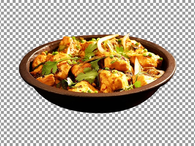 Delicious mouthwatering chicken karahi dish isolated on transparent background