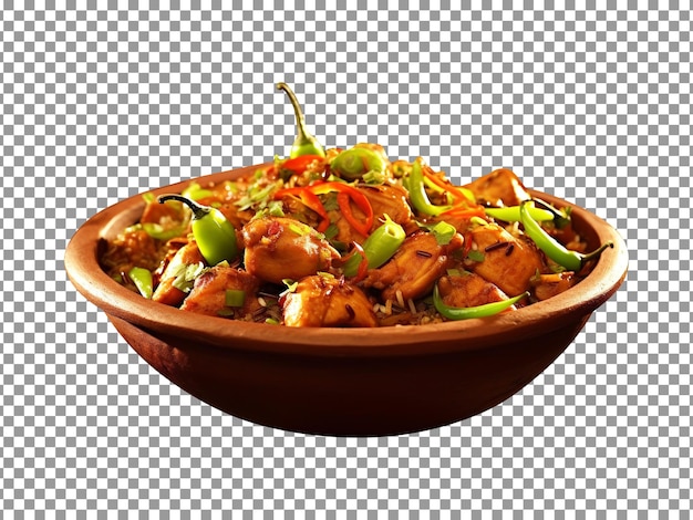 Delicious mouthwatering chicken karahi dish isolated on transparent background