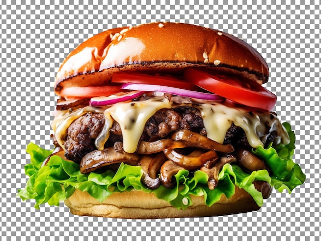 Delicious mushroom burger isolated on transparent background