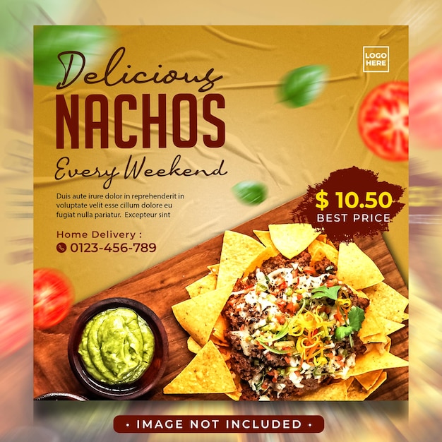 delicious nachos food social media instagram post feed banner template