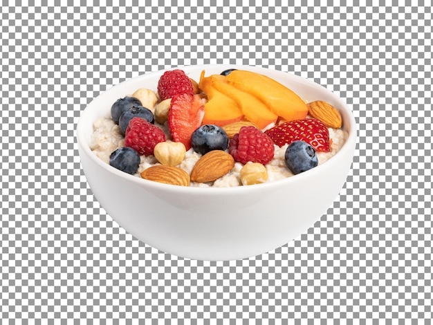 Delicious oatmeal with fruits and berries isolated on transparent background