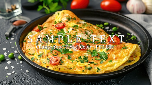 PSD delicious omelette with tomatoes and herbs