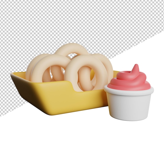 Delicious Onion Rings front view 3d rendering icon illustration on transparent background