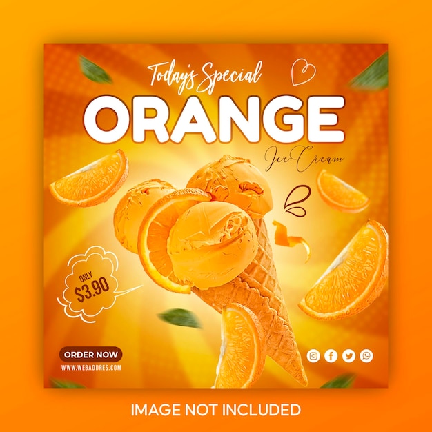 Delicious orange ice cream cone social media banner Instagram post design template