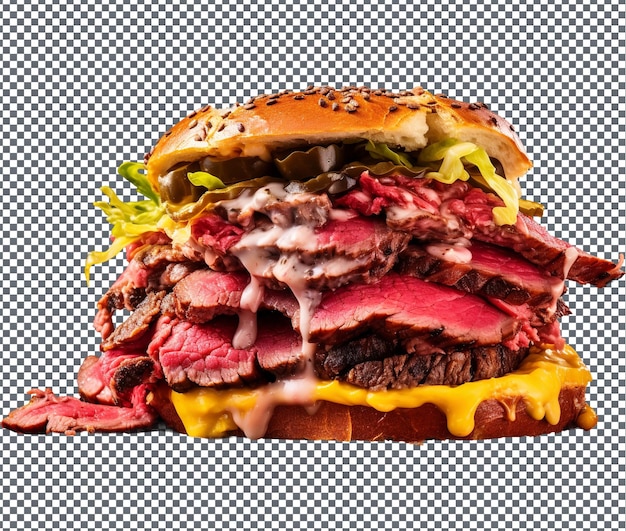 Delicious Pastrami Burger isolated on transparent background