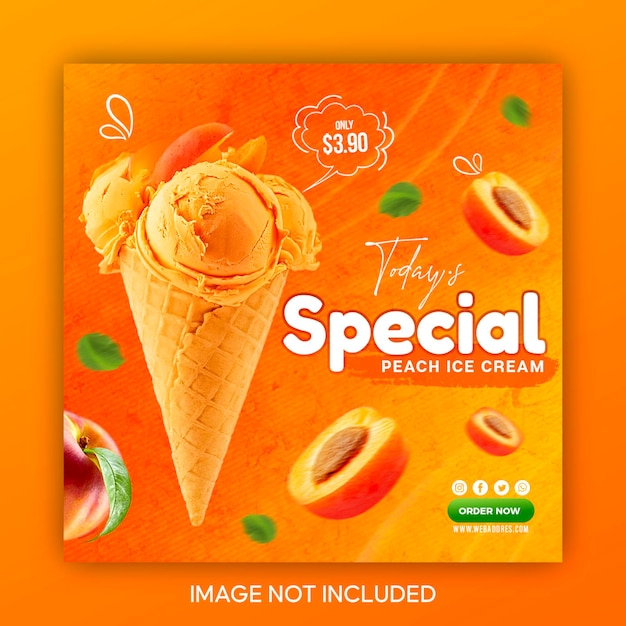 Delicious peach ice cream cone social media banner Instagram post design template