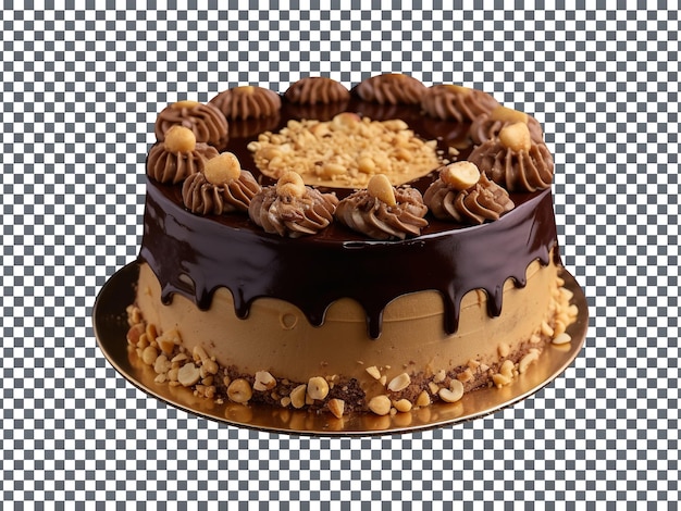 Delicious peanut butter chocolate cake isolated on transparent background