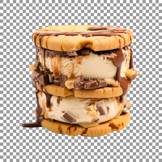 Delicious peanut chocolate ice cream sandwich isolated on transparent background