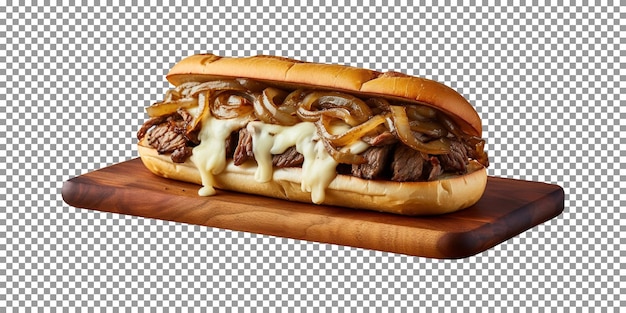 Delicious philly cheesesteak burger isolated on transparent background