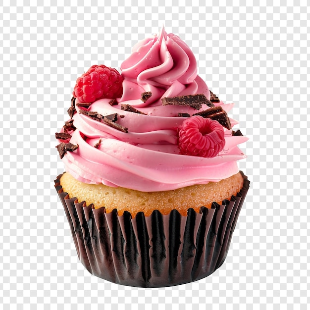 PSD delicious pink cupcake with raspberries and chocolate